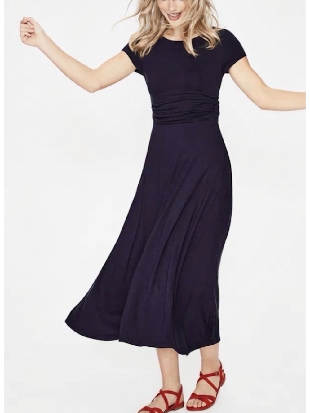 Boden - women’s Valerie  jersey maxi dress short sleeve navy  Back V- line SZ 10